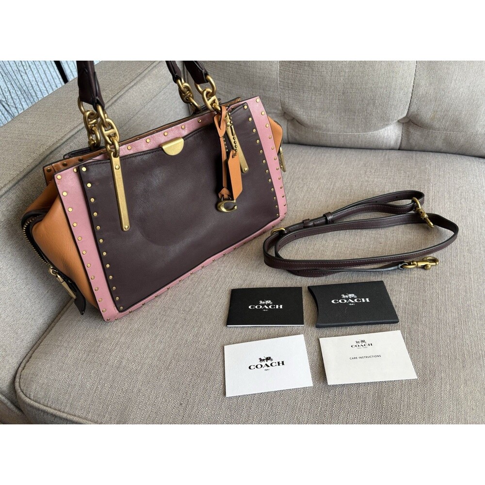 COACH Dreamer 27 Colorblock Leather Satchel w/Border Rivets Handbag Crossbody